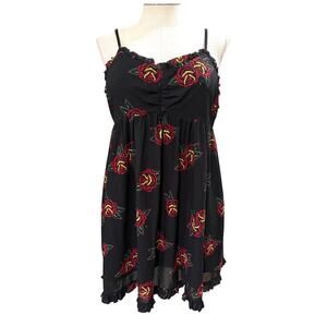 *READ* Sourpuss 3X Black Tattoo Roses Floral Chiffon Cocktail Party Tank Dress